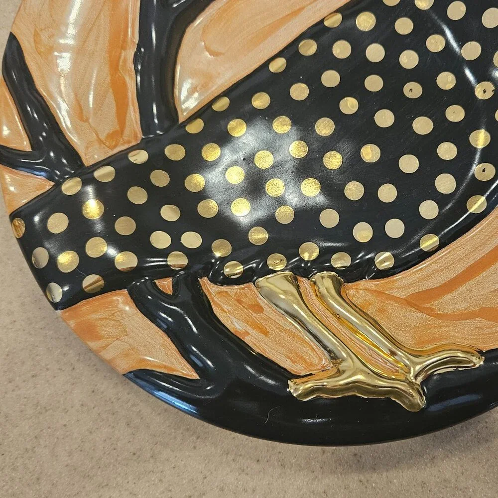 RARE LE MACKENZIE CHILDS CROW HALLOWEEN FALL CERAMIC SALAD DESSERT ACCENT PLATE
